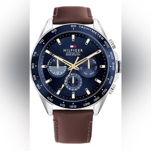 Tommy Hilfiger Mens Stainless Steel Quartz Watch with Leather Strap